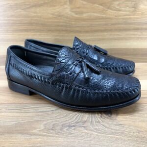 Brass Boot Mens Loafers 9.5 M Black Genuine Caiman Alligator Leather Tassel